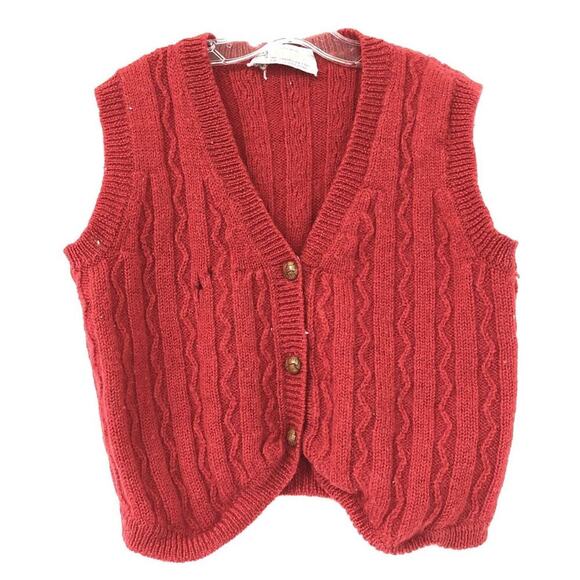 Women’s Size 34 Aston Red Wool Vest Cropped Knit Cottagecore Fisherman - Picture 1 of 5